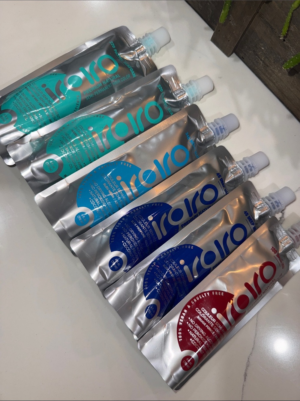 Iroiro natural semi permanent Hair Color -seafoam, neon blue, deep blue, dark re